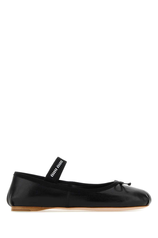 MIU MIU LEATHER LOGO ELASTIC BALLERINAS