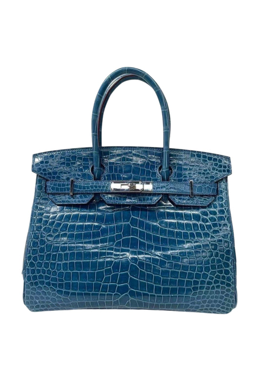 HERMES BIRKIN 30 BLUE IZMIR SHINY POROSUS PHW STAMP T