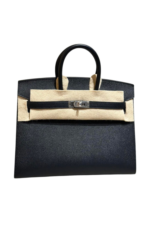 HERMES BIRKIN 25 SELLIER NOIR EPSOM PALLADIUM HARDWARE STAMP W
