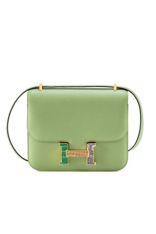 HERMES CONSTANCE 18 VERT CRIQUET LIZARD BUCKLE STAMP B
