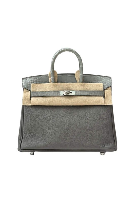 HERMÈS BIRKIN 25 TOUCK GRIS MEYER X CIMENT PALLADIUM HARDWARE STAMP B