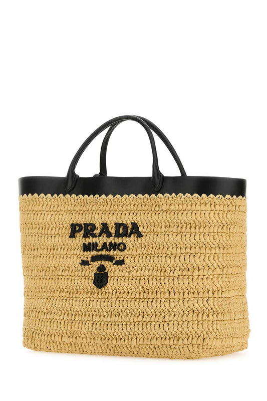 PRADA MEDIUM CROCHET AND LEATHER TOTE BAG