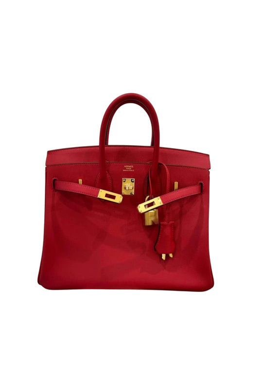 HÈRMES BIRKIN 25 ROUGE VERMILLION SWIFT GOLD HARDWARE STAMP B